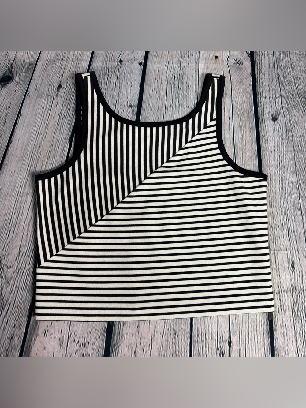 Metaphor Black and White Striped Monochrome Crop Tank Y2K Inspired Size Medium